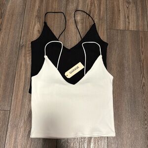 NWT Set of TWO Garage Ribbed V Neck Bungee Cami Crop Tank Top Size Medium